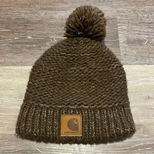 Carhartt Sherpa Lined Pom Pom Beanie Hat Knit Brown Adult One Size